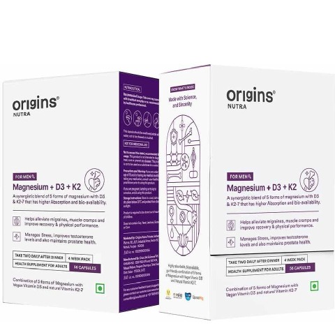 1 - Origins Nutra Magnesium + D3 + K2 for Men, Unflavoured (Pack of 2) 56 capsules