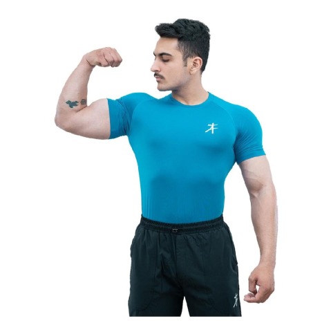 1 - Athflex Men's Half Sleeve Edge Compression T-Shirt,  XXL  Scuba Blue 