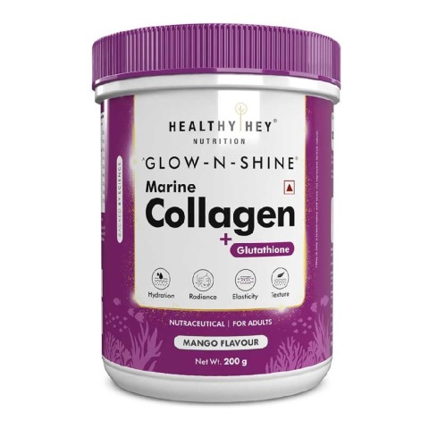1 - HealthyHey Nutrition Glow-n-Shine Marine Collagen + Glutathione,  200 g  Mango 