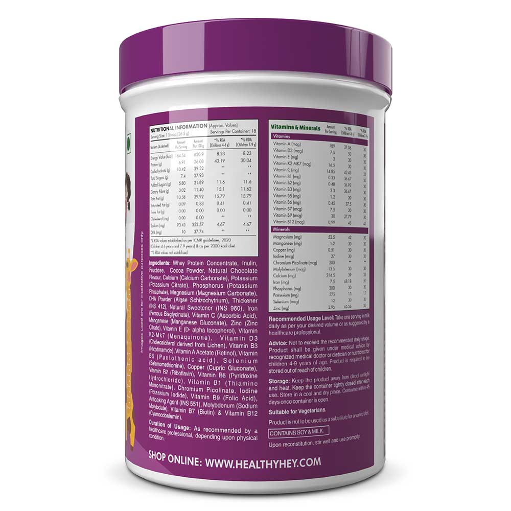 3 - HealthyHey Junior Protein Powder for Kids 4-9 Years,  500 g  Chocolate 