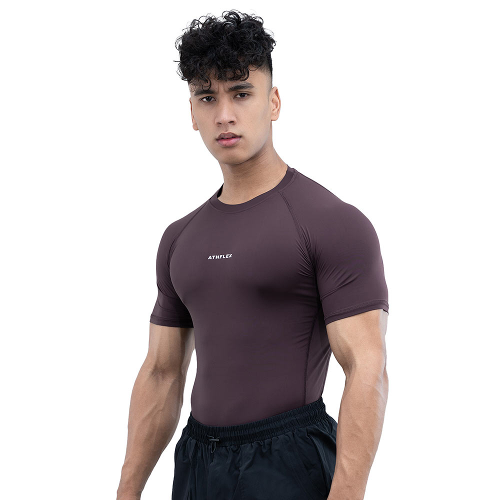2 - Athflex Men's Half Sleeve Ace Compression T-Shirt,  XL  Aubergine 