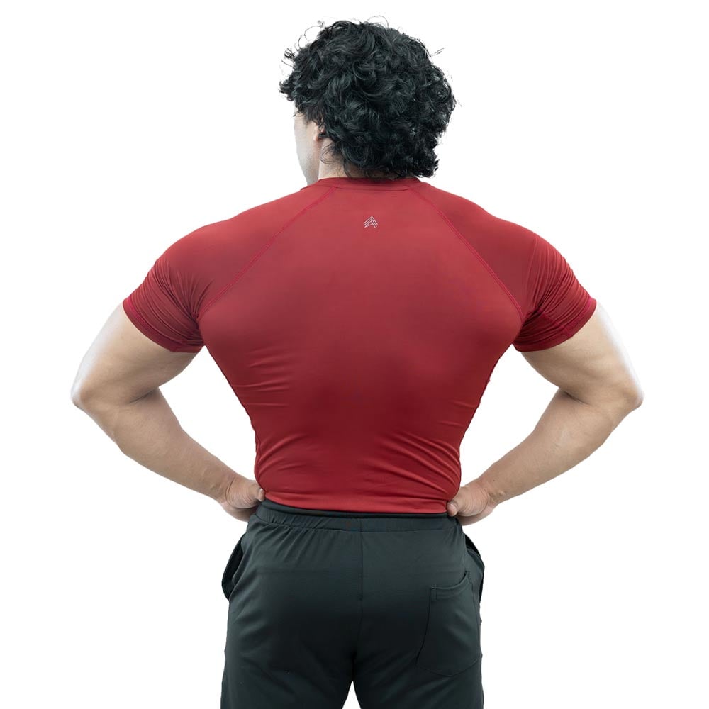 4 - Athflex Men's Half Sleeve Ace Compression T-Shirt,  XL  Maroon 