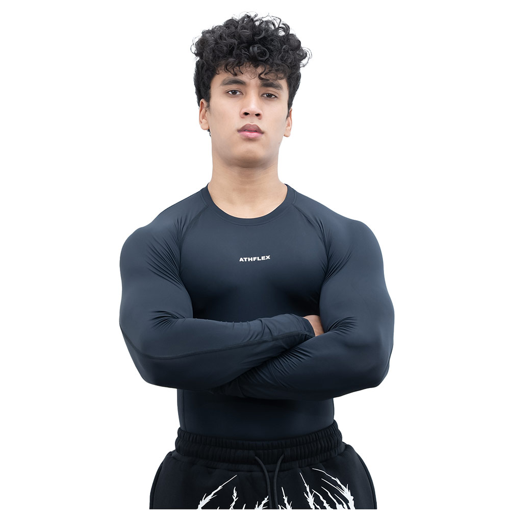 1 - Athflex Men's Full Sleeve Ace Compression T-Shirt,  XXL  Black 