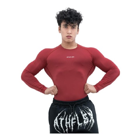 1 - Athflex Men's Full Sleeve Ace Compression T-Shirt,  Medium  Maroon 