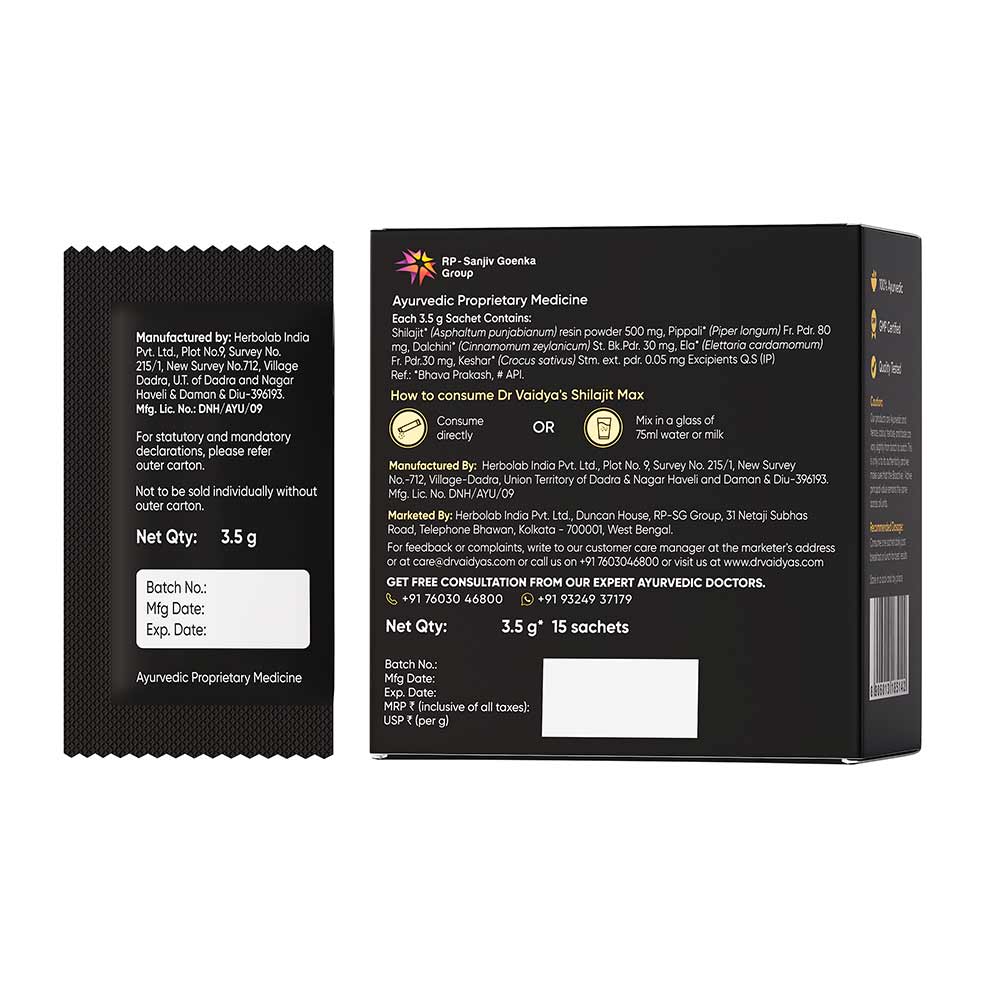 10 - Dr. Vaidya's 100% Pure Himalayan Shilajit Max flavour Coffee,  15 sachets/pack 