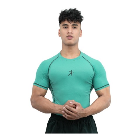 2 - Athflex Men's Muscle Fit Half Sleeve Textured Compression T-Shirt,  Medium  Bayside Green 