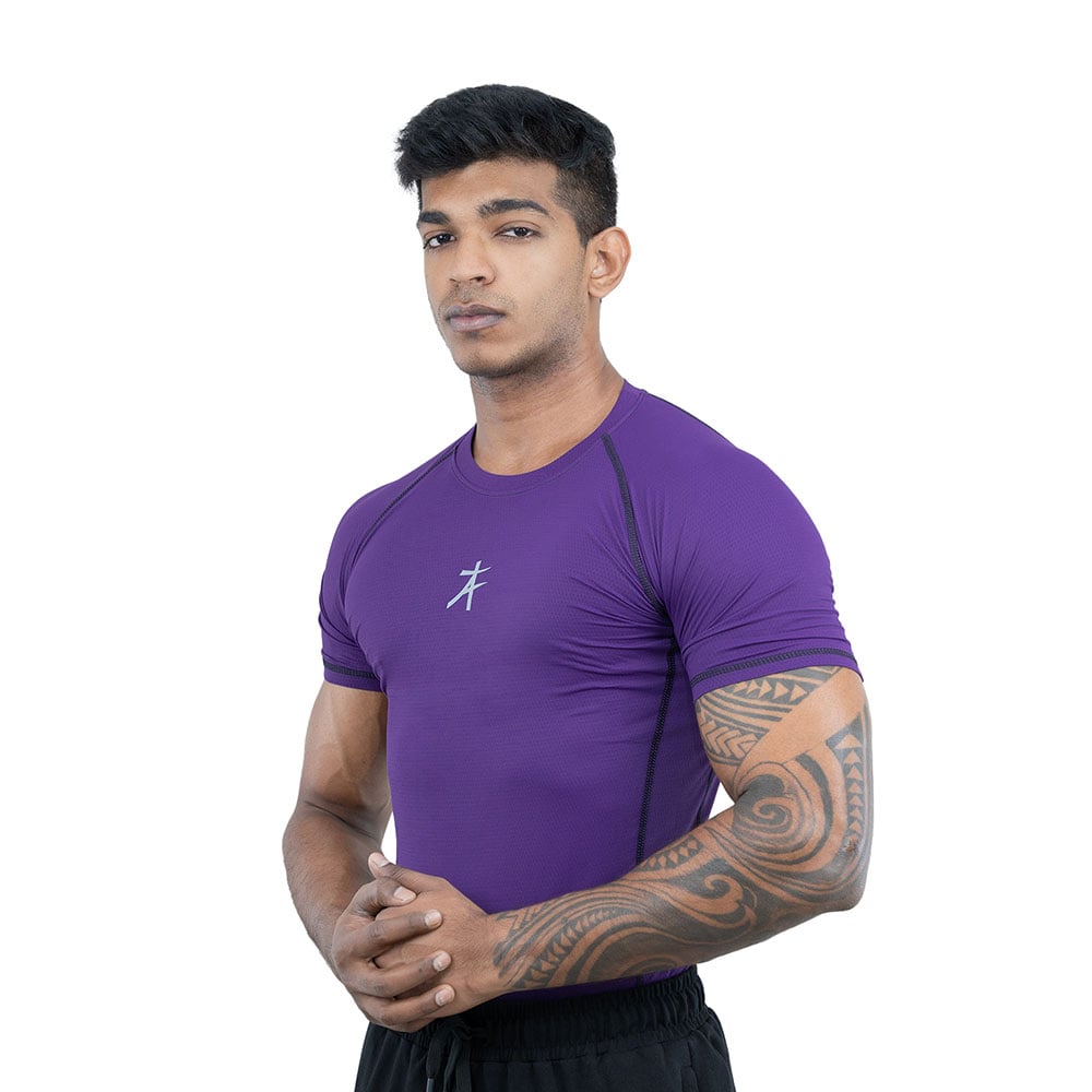3 - Athflex Men's Muscle Fit Half Sleeve Textured Compression T-Shirt,  Large  Purple 