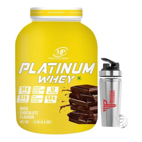 1 - Muscle Performance Platinum Whey,  4.4 lb  Irish Chocolate with Steel Shaker 