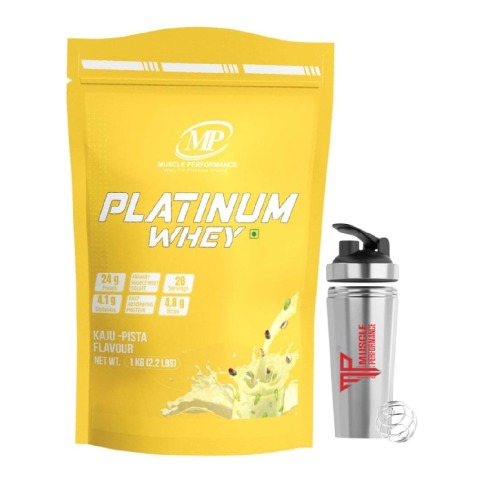 1 - Muscle Performance Platinum Whey,  2.2 lb  Kaju-Pista with Steel Shaker 