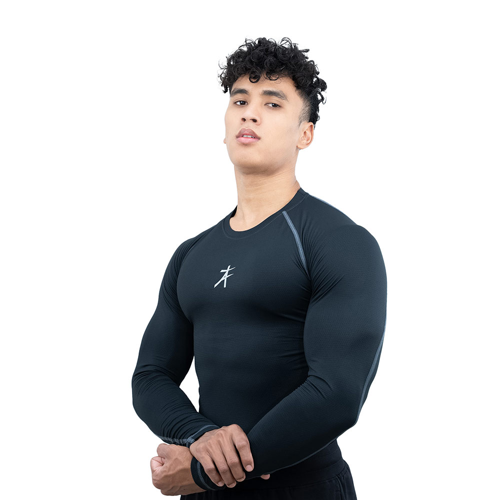 3 - Athflex Men's Muscle Fit Full Sleeve Textured Compression T-Shirt,  Medium  Black 