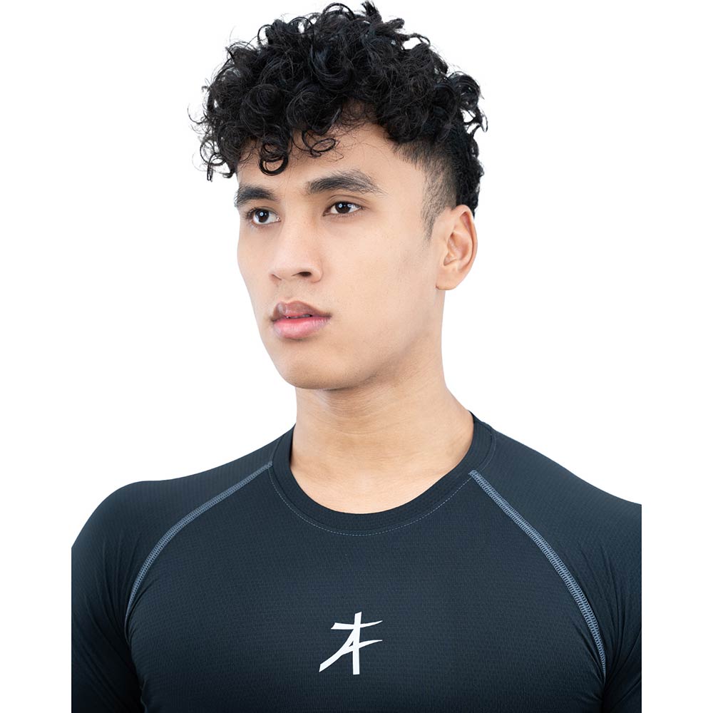 7 - Athflex Men's Muscle Fit Full Sleeve Textured Compression T-Shirt,  Medium  Black 