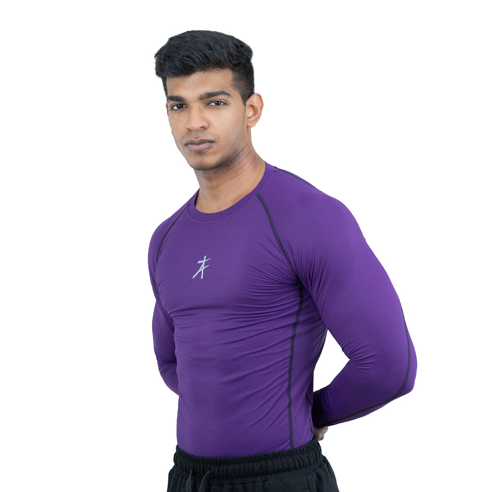 3 - Athflex Men's Muscle Fit Full Sleeve Textured Compression T-Shirt,  XXL  Purple 