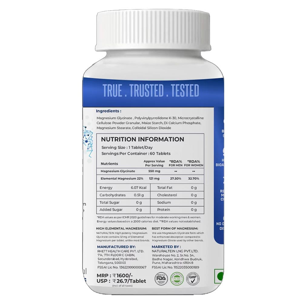 2 - NATURALTEIN Magnesium Glycinate 550mg,  Unflavoured  60 tablet(s) 
