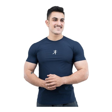 7 - Athflex Men's Slim Fit Round Neck Ribbed T-Shirt, Medium Navy Blue