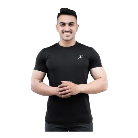 1 - Athflex Men's Round Neck Body Fit Textured T-Shirts,  Small  Black 