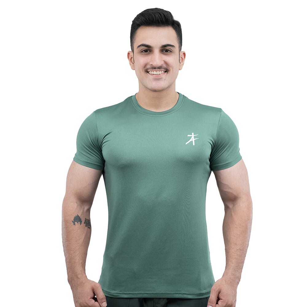 1 - Athflex Men's Round Neck Body Fit Textured T-Shirts,  Medium  Sea Green 