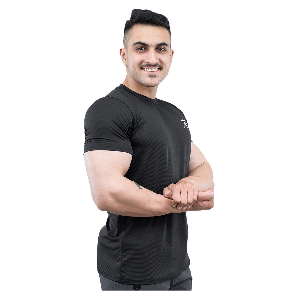 2 - Athflex Men's Round Neck Body Fit Textured T-Shirts,  Small  Black 