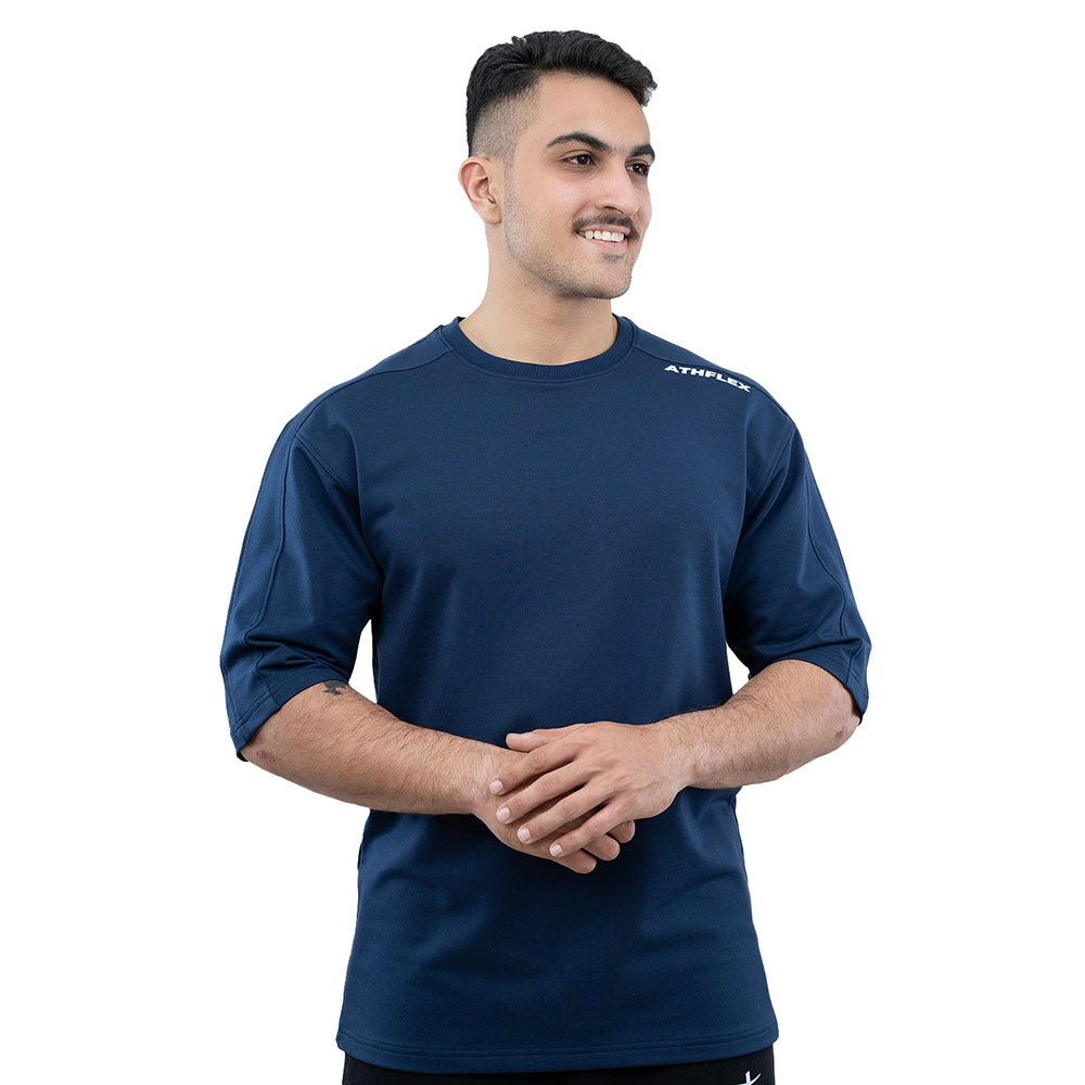 1 - Athflex Men's Flex Ample Oversize T-Shirt,  Medium  Navy Blue 