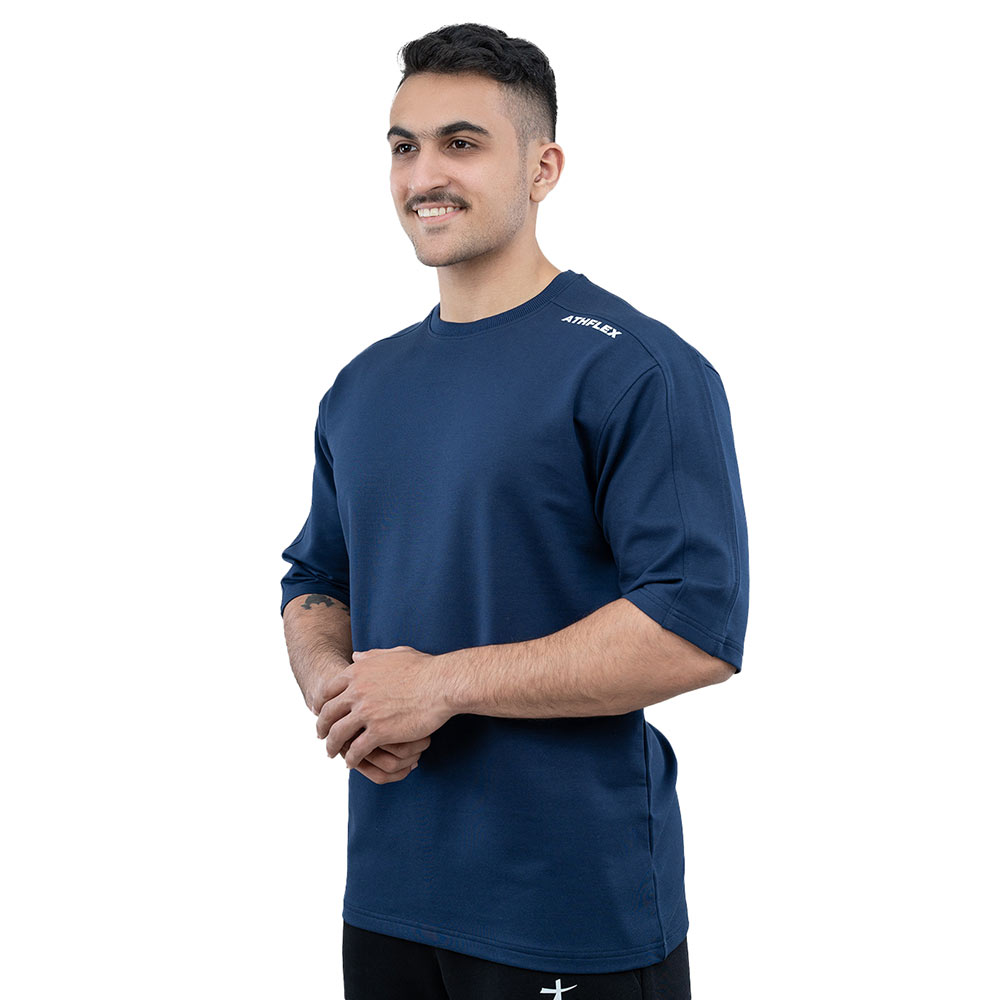 3 - Athflex Men's Flex Ample Oversize T-Shirt,  Medium  Navy Blue 