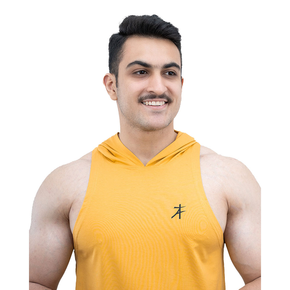 3 - Athflex Men's Activewear Training Sleeveless Gym and Sports Hoodie,  Yellow  XL 