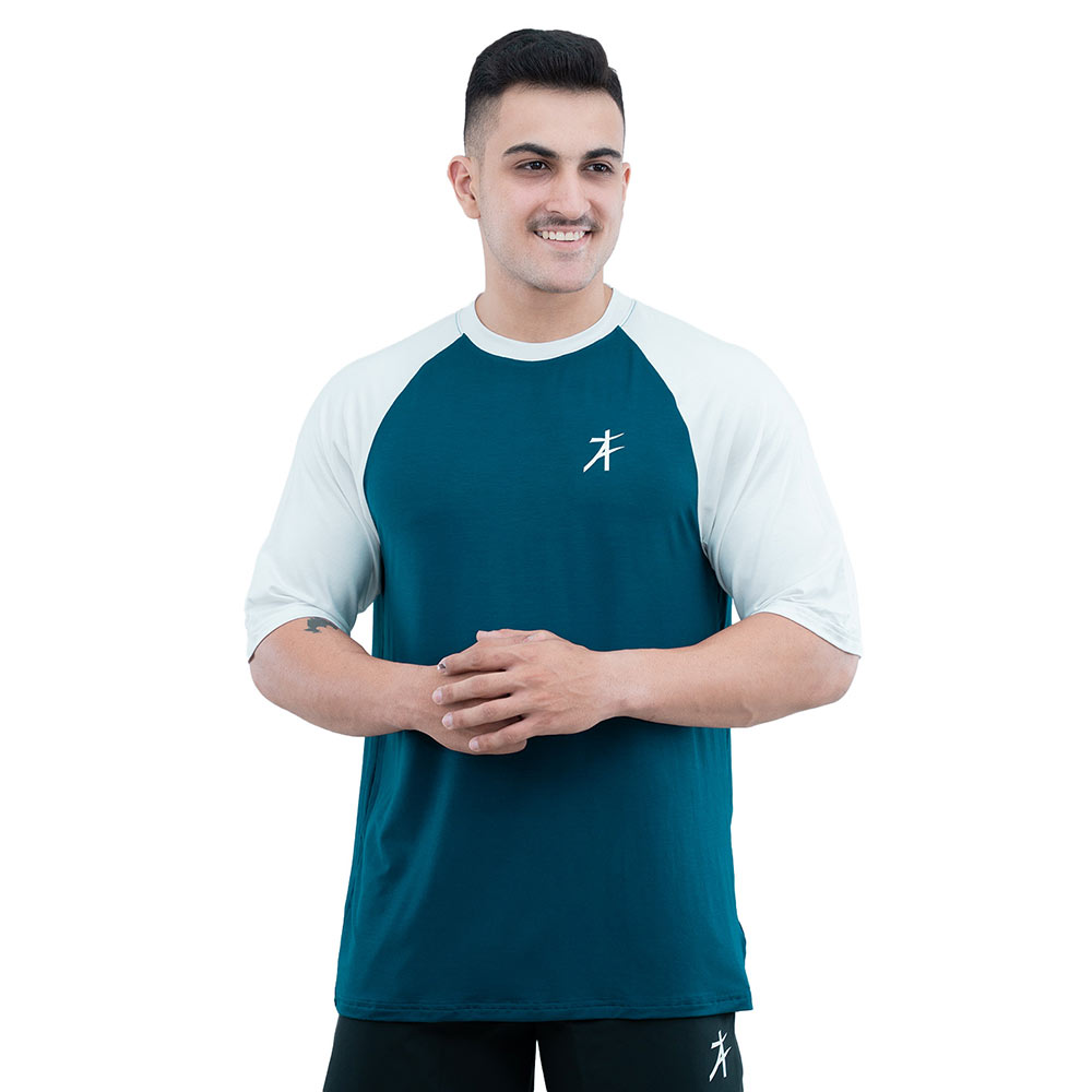 1 - Athflex Men's 90's Oversized Raglan T-Shirt,  Large  Royal Blue 