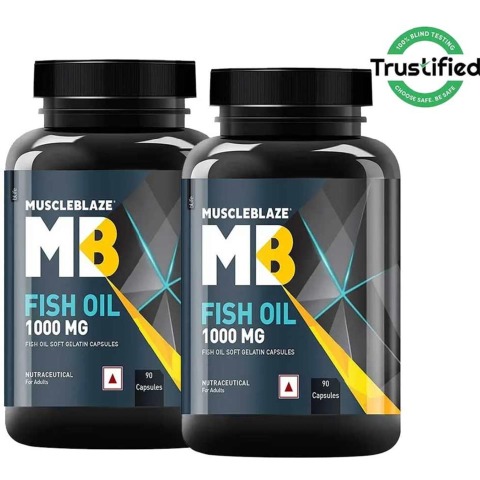 1 - MuscleBlaze Omega 3 Fish Oil (1000 mg) with 180mg EPA and 120mg DHA (Pack of 2), 90 caplets