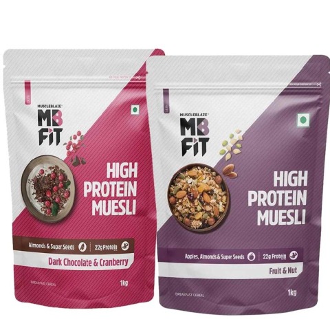 MuscleBlaze High Protein Muesli 1 kg Dark Chocolate & Cranberry & Fruits & Nut Combo