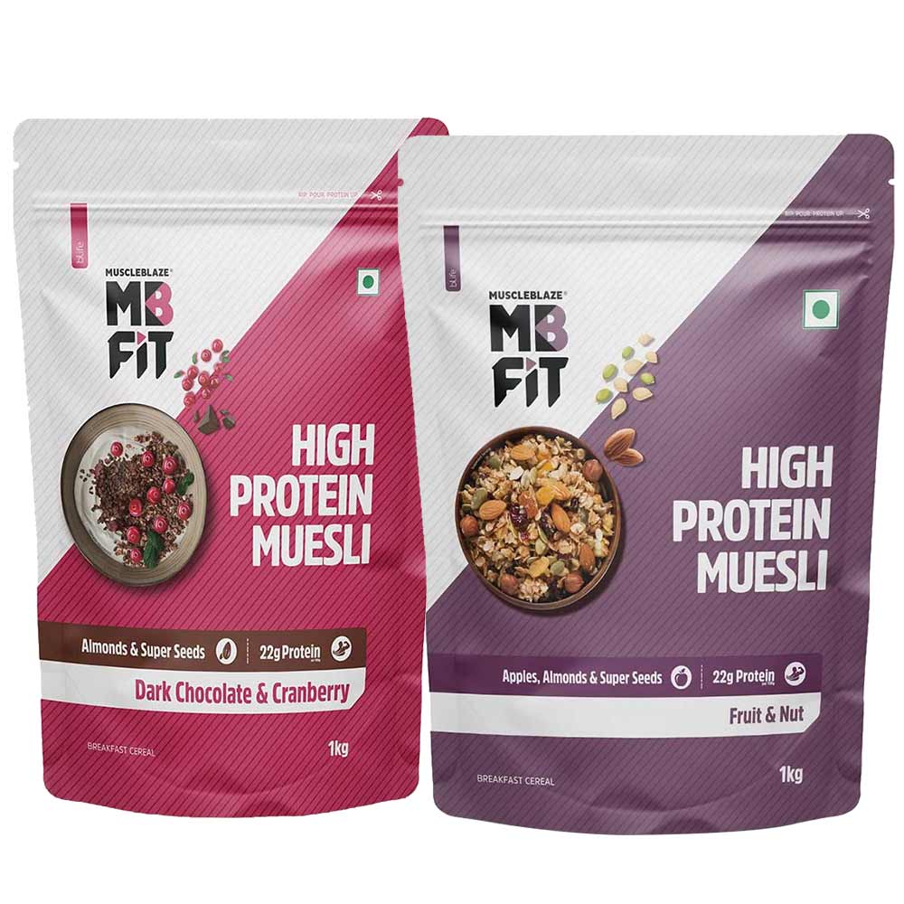 MuscleBlaze High Protein Muesli 1 kg Dark Chocolate & Cranberry & Fruits & Nut Combo