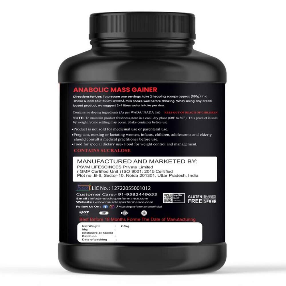 3 - Muscle Performance Anabolic Mass Gainer,  5.5 lb  Creamy Vanilla with Steel Shaker 