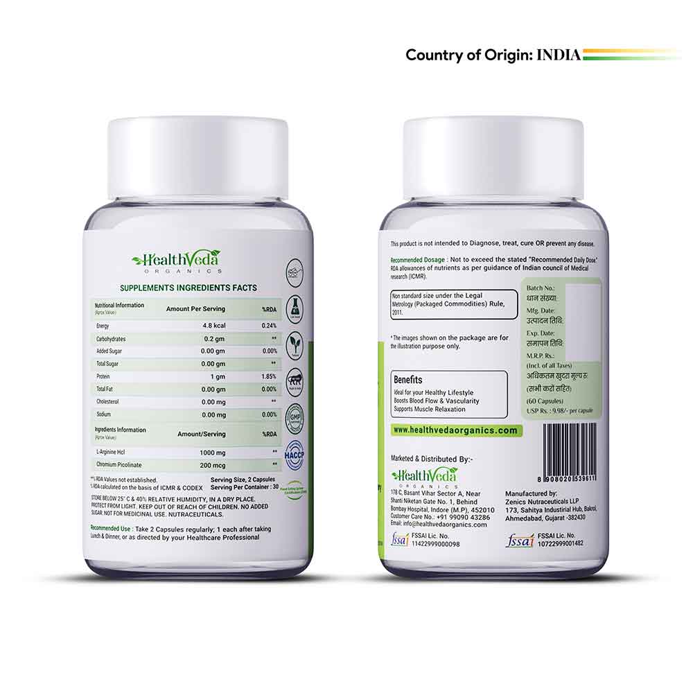 2 - Health Veda Organics L Arginine 1000 mg,  60 capsules 