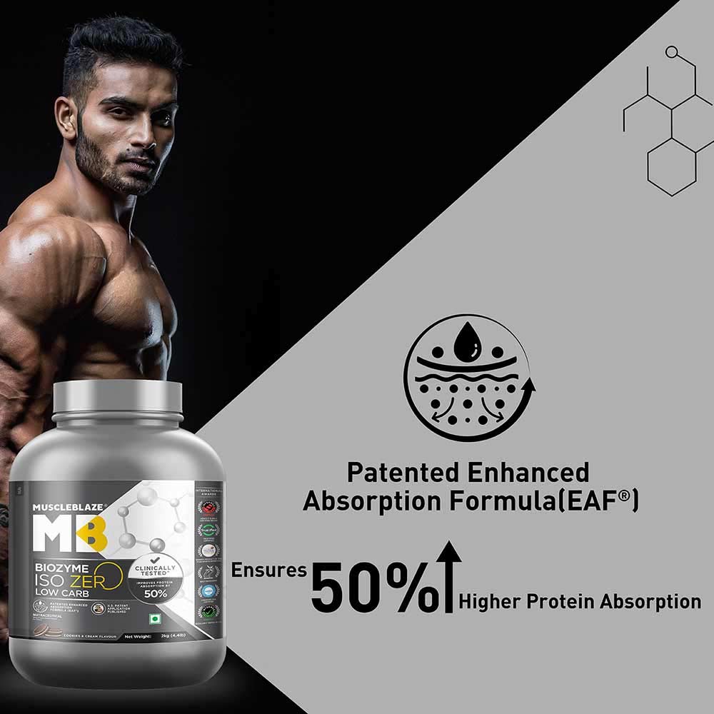 7 - MuscleBlaze Biozyme Iso-Zero Powder,  4.4 lb  Low Carb Cookies & Cream 