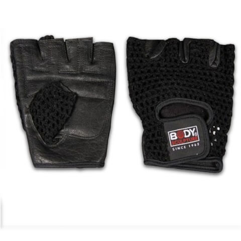 Body Sculpture Mesh Cotton/Leather Fitness Gloves,  Black  Large 