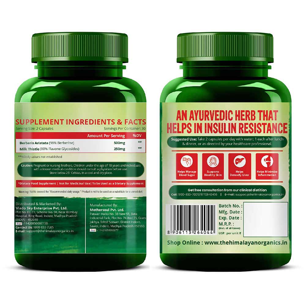 7 - Vlado's Himalayan Organics Berberis Aristata Berberine 98% with Milk Thistle,  60 veggie capsule(s) 