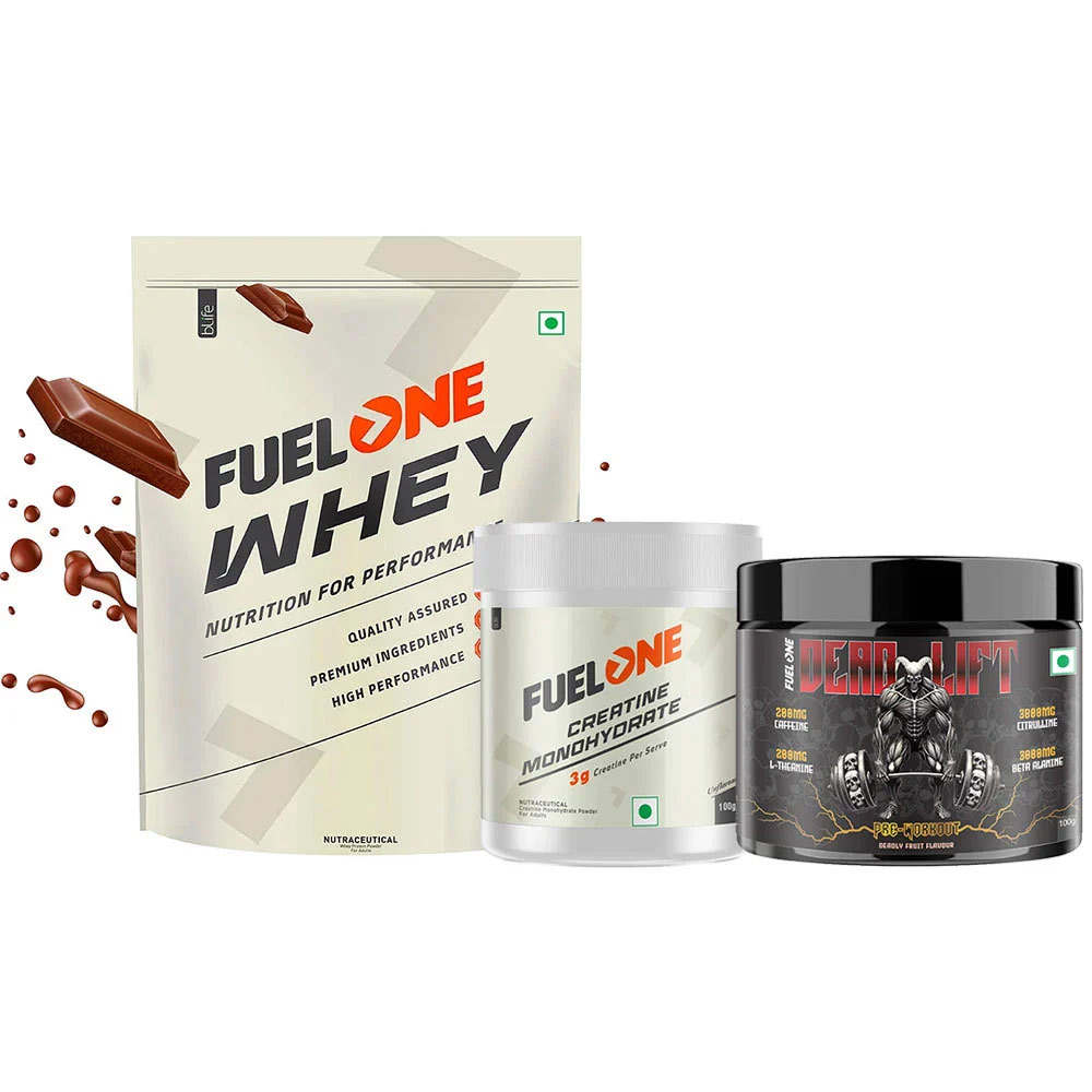 Whey Protein 1 kg Chocolate & 100g Creatine Monohydrate & Pre Workout Combo