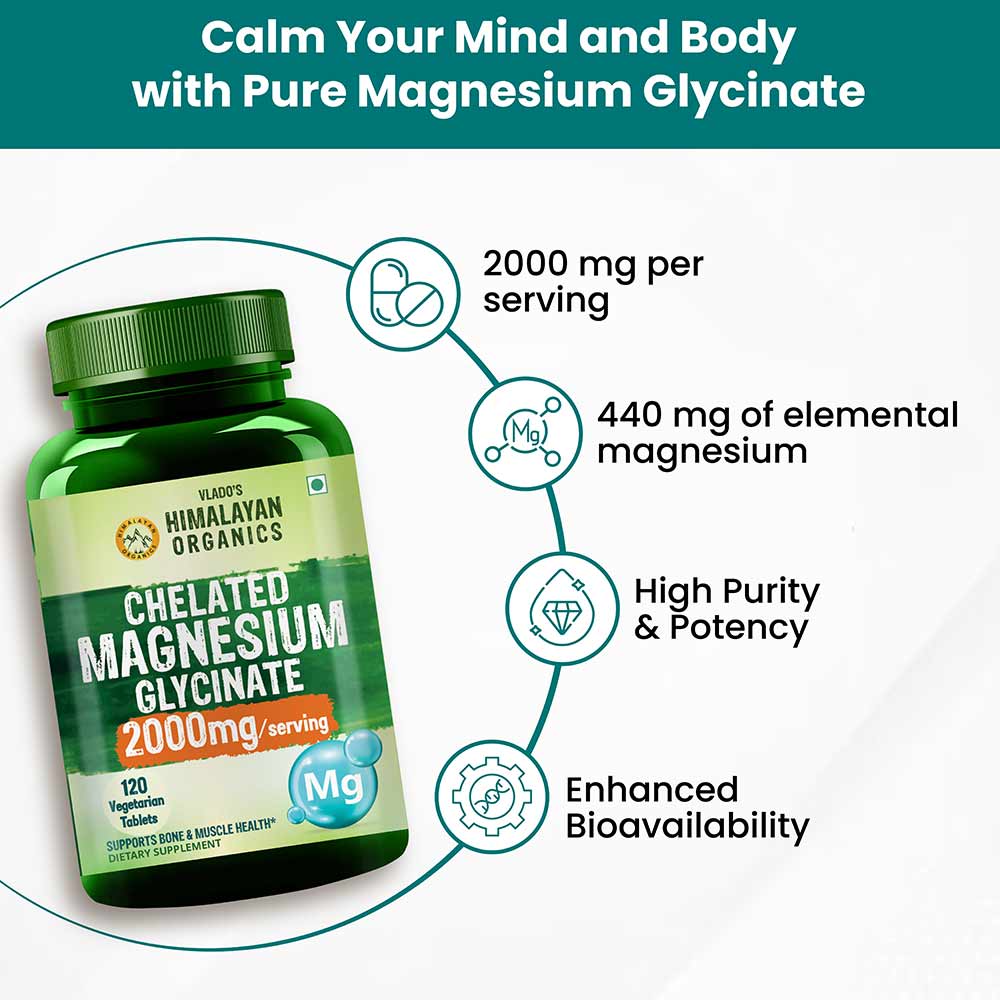 6 - Vlado's Himalayan Organics Chelated Magnesium Glycinate 2000mg,  Unflavoured  120 tablet(s) 