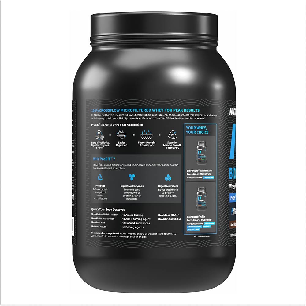 6 - Nutrabay BioAbsorb Whey Protein,  2.2 lb  Dark Chocolate 