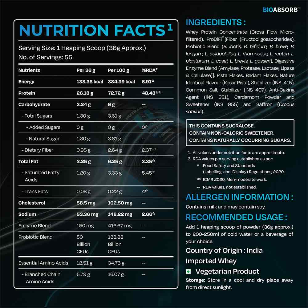 6 - Nutrabay BioAbsorb Whey Protein,  4.4 lb  Kesar Badam Pista 