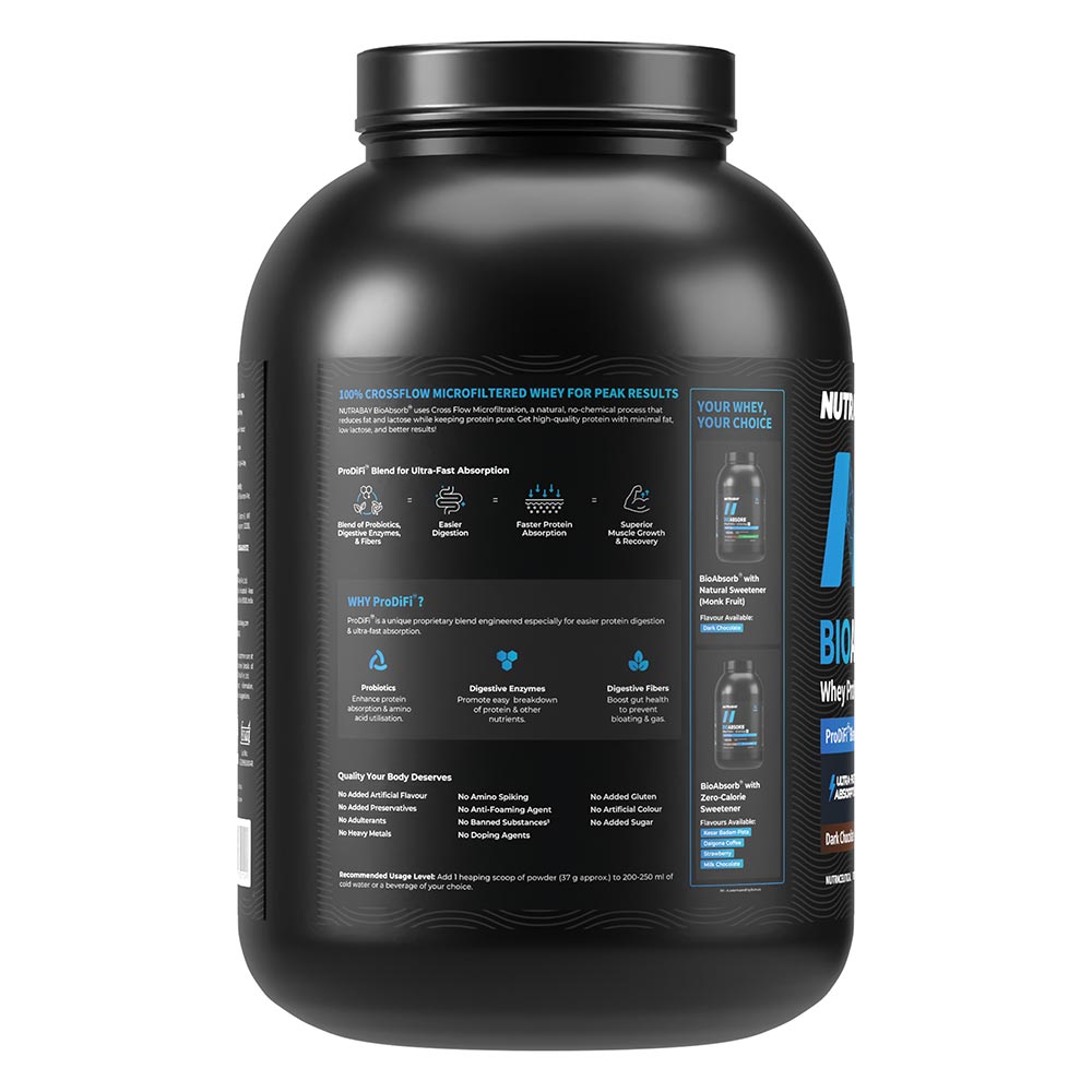 7 - Nutrabay BioAbsorb Whey Protein,  4.4 lb  Dark Chocolate 
