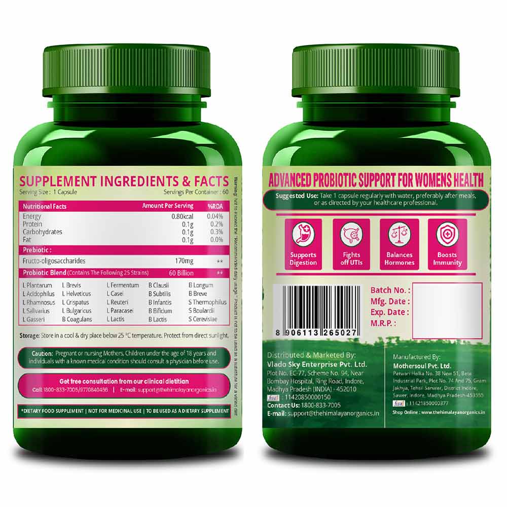 10 - Vlado's Himalayan Organics Probiotics 60 Billion CFU + 170mg Prebiotics,  60 veggie capsule(s)  Unflavoured (for Women) 