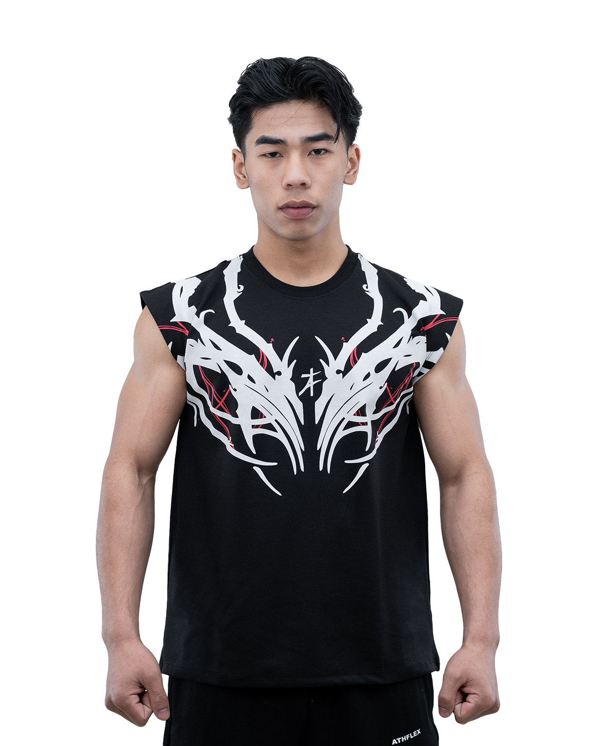 1 - Athflex Men's Sleeveless Tribal Boxy Tank,  Medium  Black 