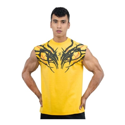 1 - Athflex Men's Sleeveless Tribal Boxy Tank,  Small  Yellow 