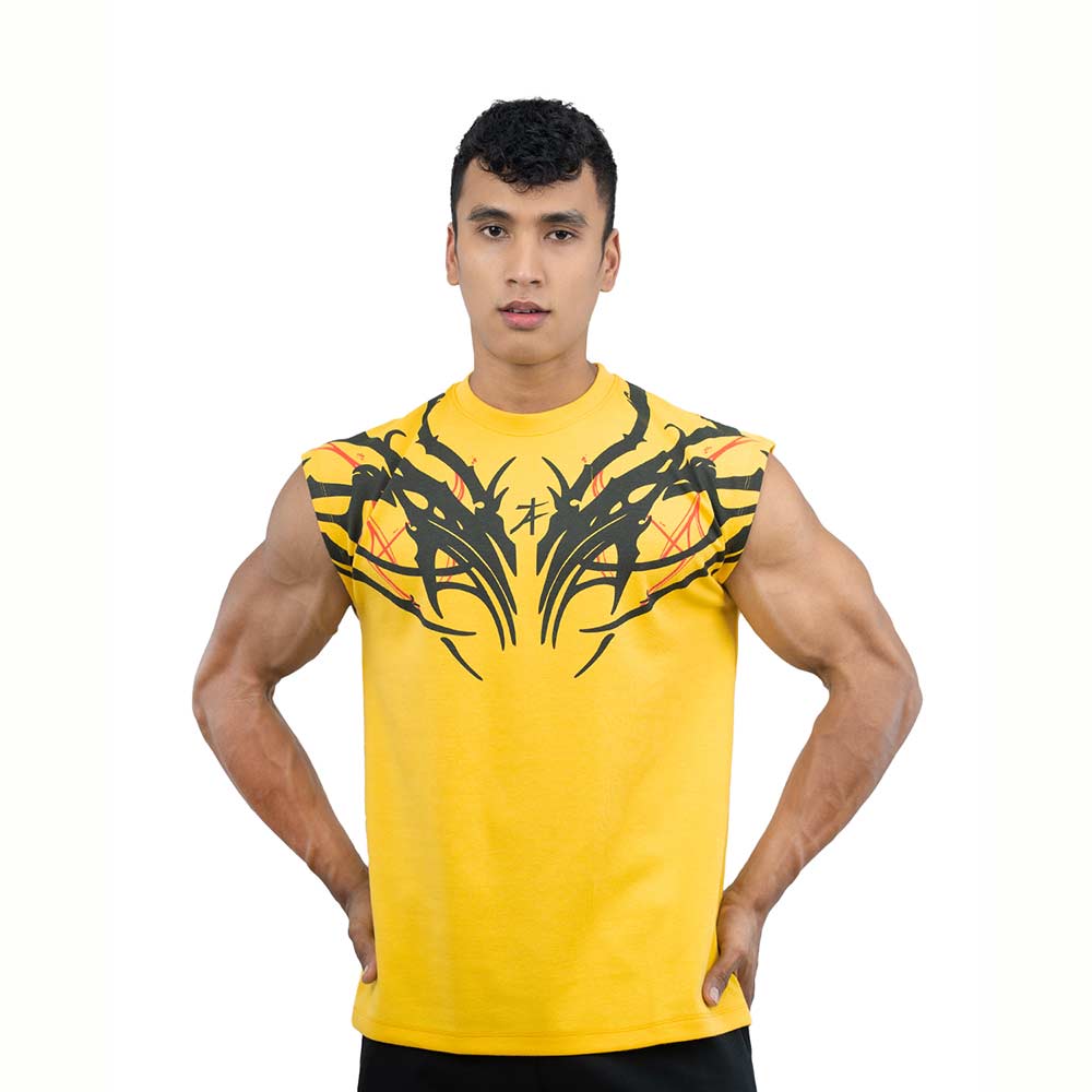 1 - Athflex Men's Sleeveless Tribal Boxy Tank,  Small  Yellow 
