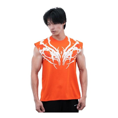 1 - Athflex Men's Sleeveless Tribal Boxy Tank,  Small  Orange 