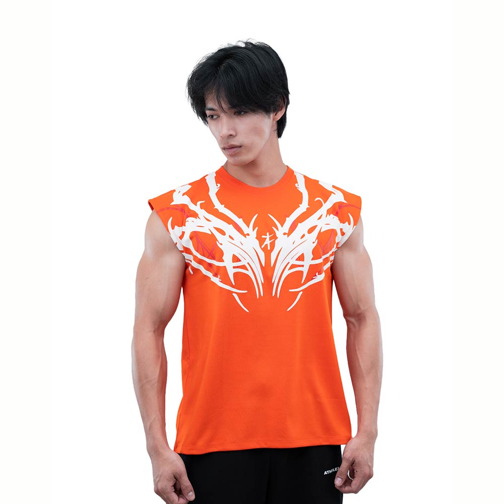 1 - Athflex Men's Sleeveless Tribal Boxy Tank,  Small  Orange 