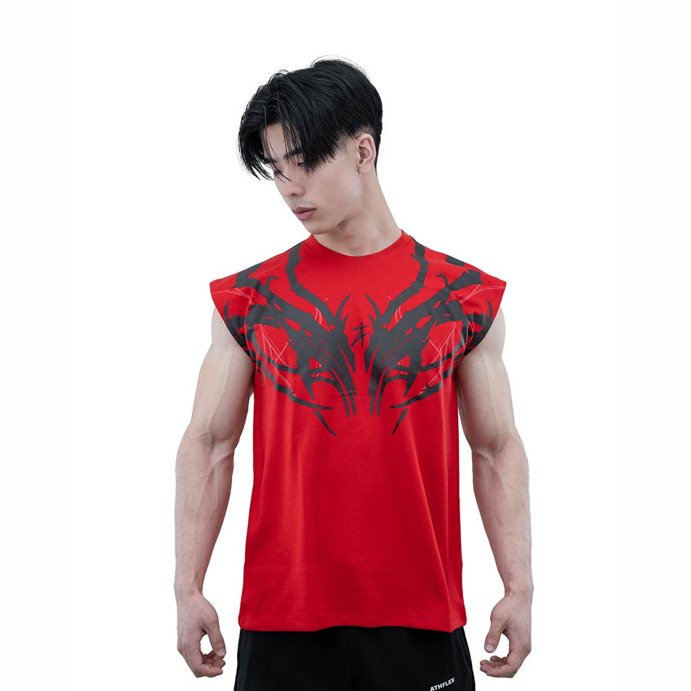 1 - Athflex Men's Sleeveless Tribal Boxy Tank,  Medium  Red 