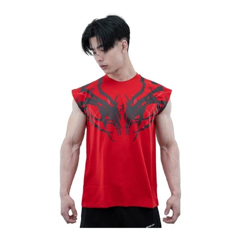 1 - Athflex Men's Sleeveless Tribal Boxy Tank,  Small  Red 