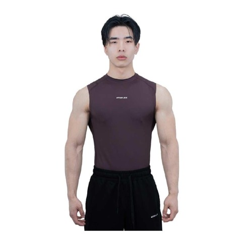 1 - Athflex Men's Sleeveless Ace Compression Tank,  Large  Aubergine 