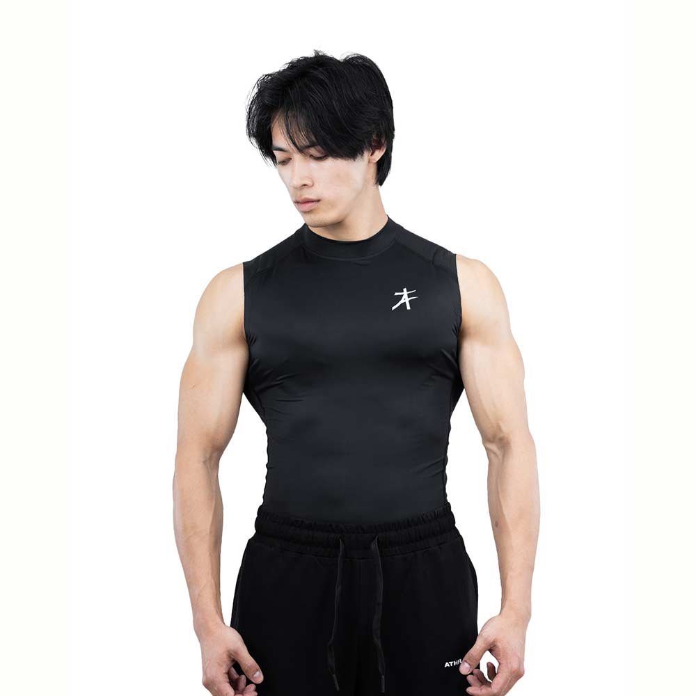 1 - Athflex Men's Sleeveless Hustle Highneck Compression Tank,  Medium  Black 