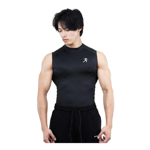 1 - Athflex Men's Sleeveless Hustle Highneck Compression Tank,  XL  Black 