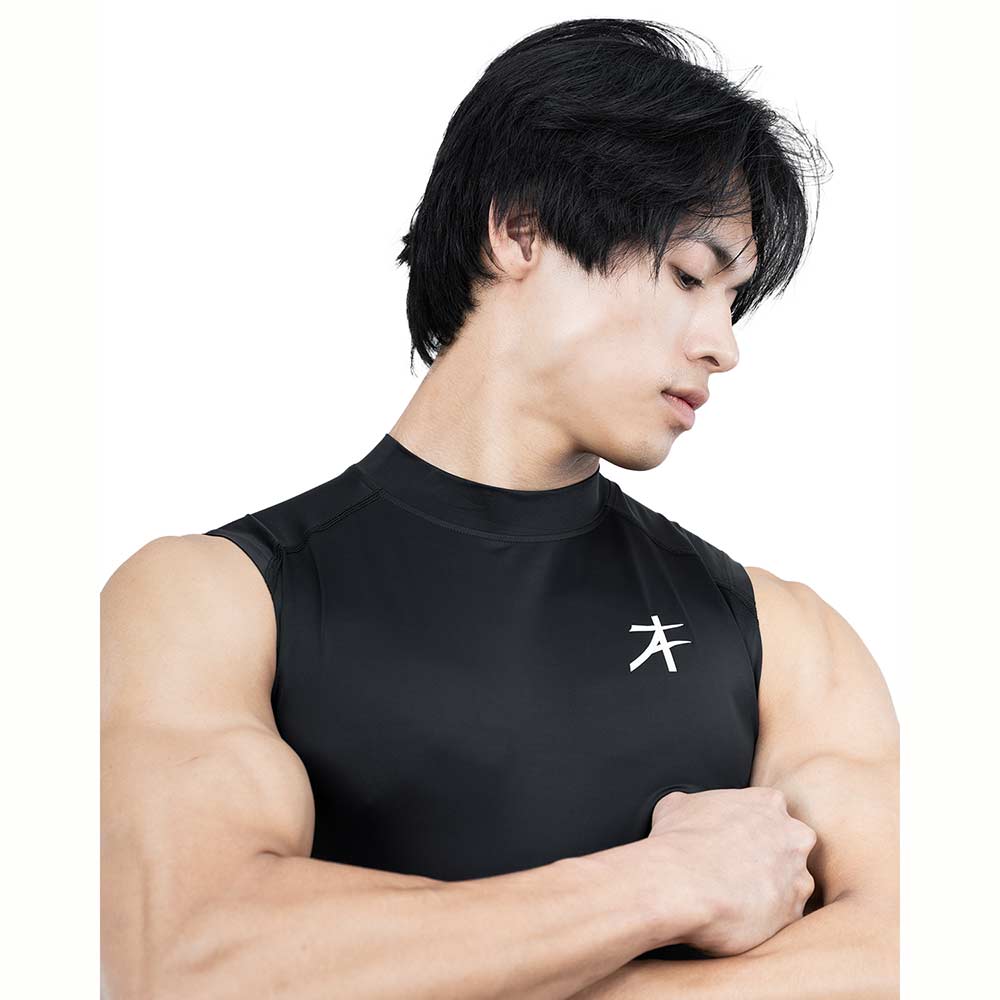 6 - Athflex Men's Sleeveless Hustle Highneck Compression Tank,  Medium  Black 